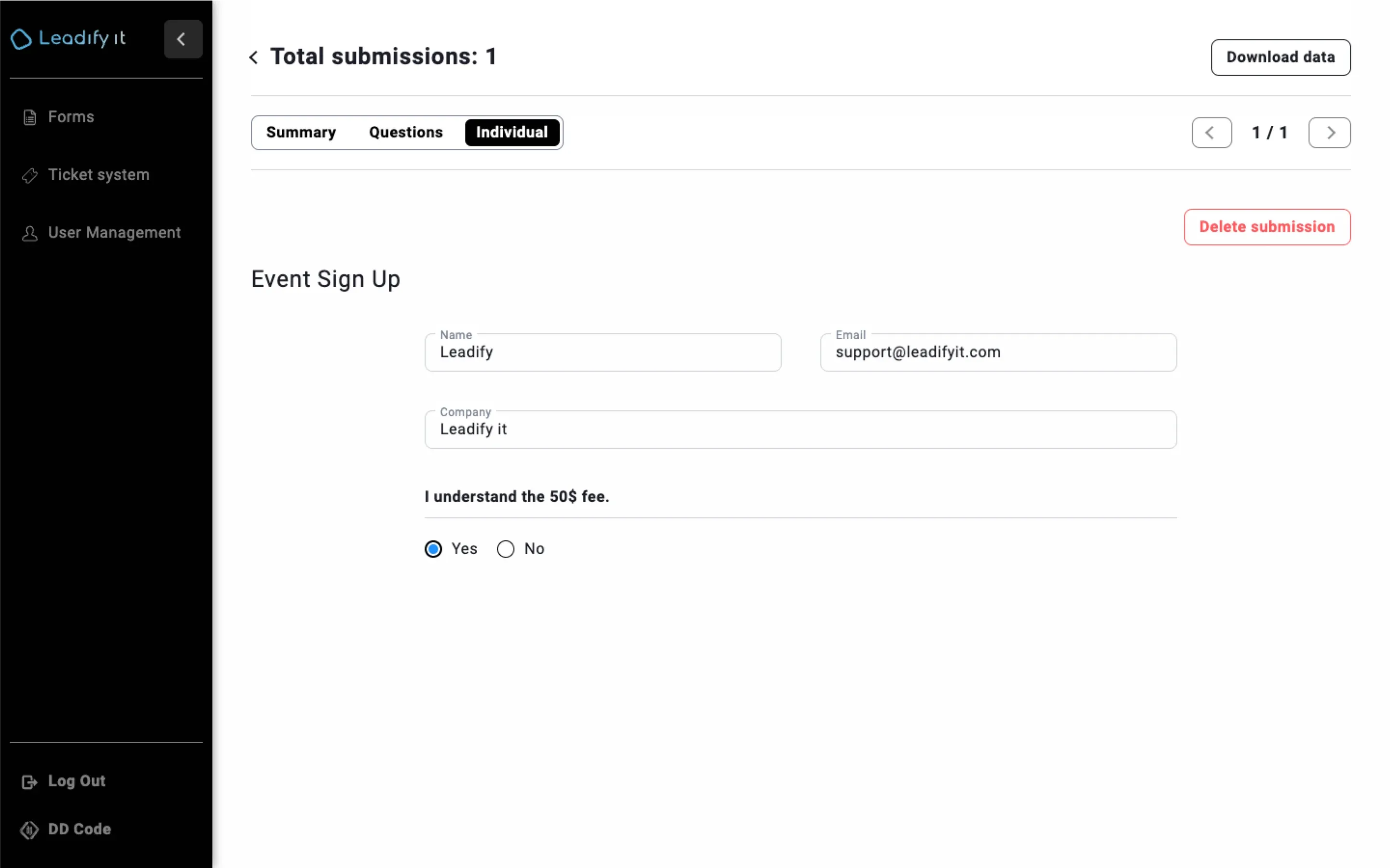 Leadify it submissions preview